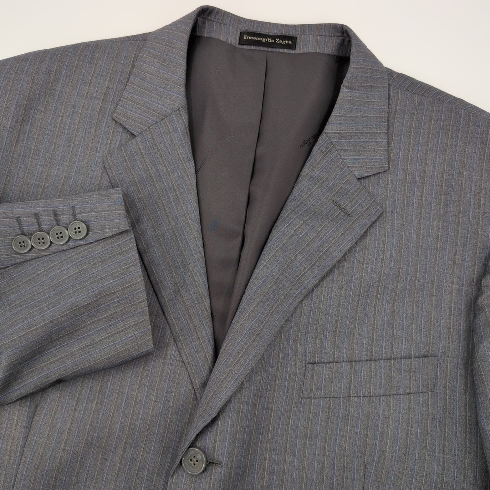 Ermenegildo Zegna Pinstripe Wool Blazer Mens Size 58 Grey Blue Superissimo 120s